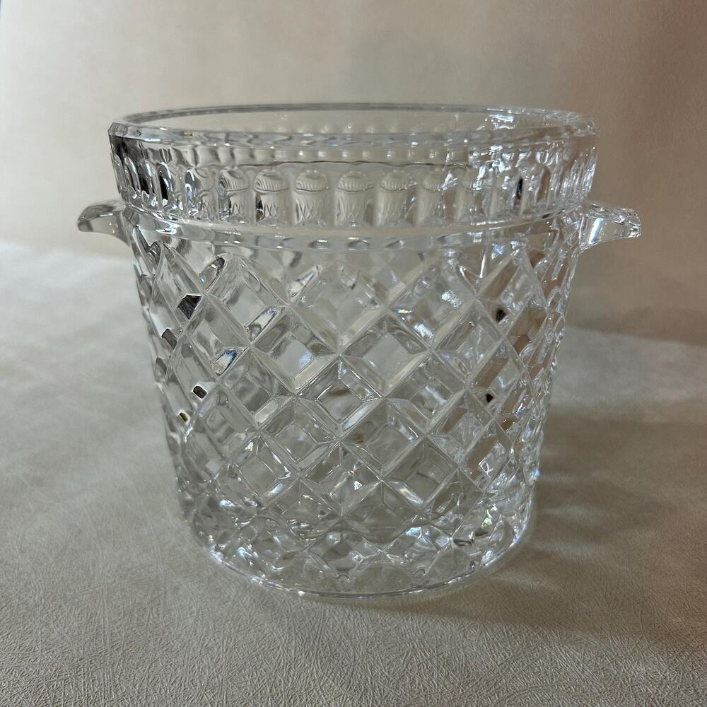Vintage Cut Crystal Ice Bucket Elegant Diamond Pattern Barware, Utensil Holder